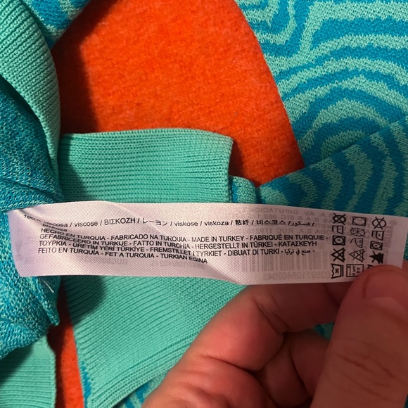 Zara blue turquoise jacquard V-neck knit cardigan NWT - Picture 5 of 7